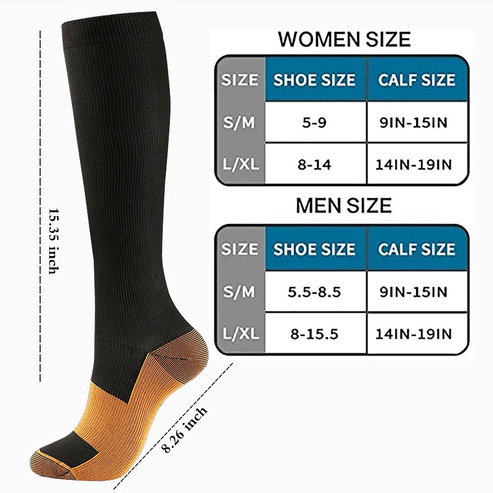 Copper Compression Socks Men Women 15-20 mmHg Circulation Compression Stockings for Medical, Running, Athletic, Nurse, Travel (Large-X-Large, Black 5 pairs)