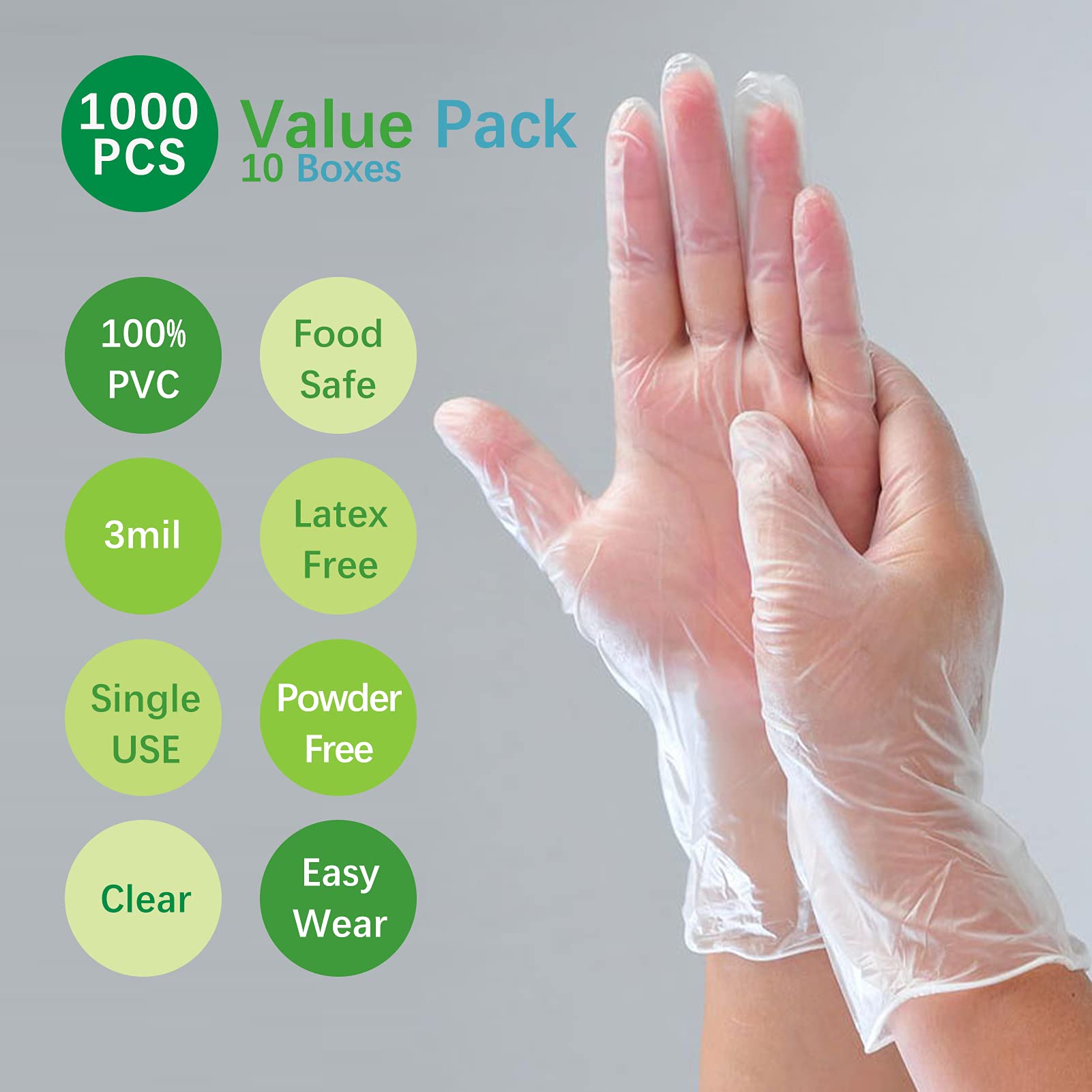 Dr.GreenPanda Large 1000pcs Great Value Pack Clear Vinyl Disposable Gloves Food Safe Food Service Food Prep Food Handling Cooking Cleaning Multipurpose Light Work Latex Free Powder Free Non-Sterile