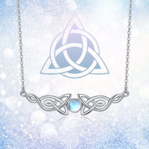 Dreamboat Celtic Knot Necklace for Women Irish Necklace 925 Sterling Silver Moonstone Necklace Celtic Pendant Necklaces Good Luck Celtic Irish Jewelry Gifts