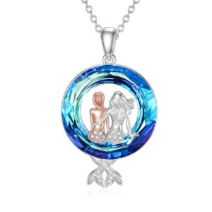 mongas mermaid necklace 925 sterling silver with crystal mermaid sister christmas jewelry gifts for women