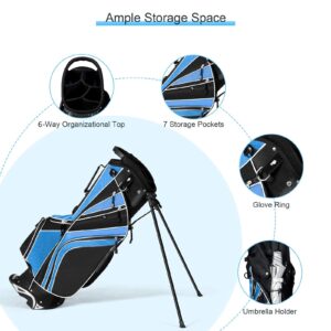 Mayjooy Golf Stand Bag, Portable Carry Golf Bag w/Ergonomic Dual Straps & 6 Way Top Divider, Lightweight Carry Organizer Pocket w/Umbrella Ring, Ideal for Men & Women (Blue)