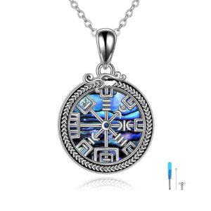 Viking Compass Urn Necklace for Ashes Sterling Silver Viking Compass Cremation Jewelry for Human Ashes of Loved Ones Vegvisir Memorial Jewelry Gifts for Men Women