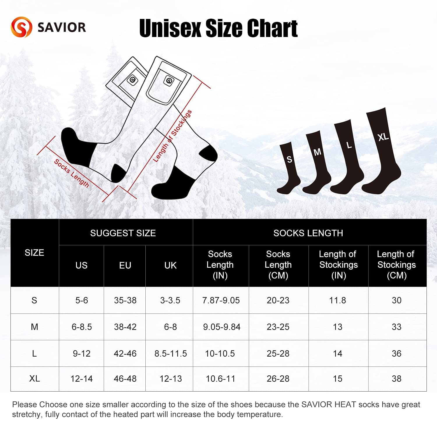 Heated Socks for Men Women, SAVIOR HEAT Electric Rechargeable Battery Thick Long Ski Socks for Winter Cold Weather Hunting Hiking Camping Skating Motorcycle Cycling Fishing