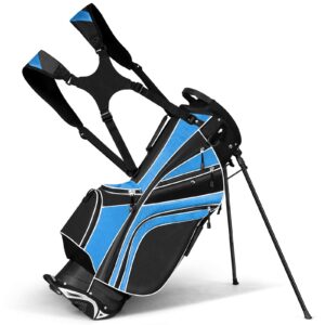 Mayjooy Golf Stand Bag, Portable Carry Golf Bag w/Ergonomic Dual Straps & 6 Way Top Divider, Lightweight Carry Organizer Pocket w/Umbrella Ring, Ideal for Men & Women (Blue)