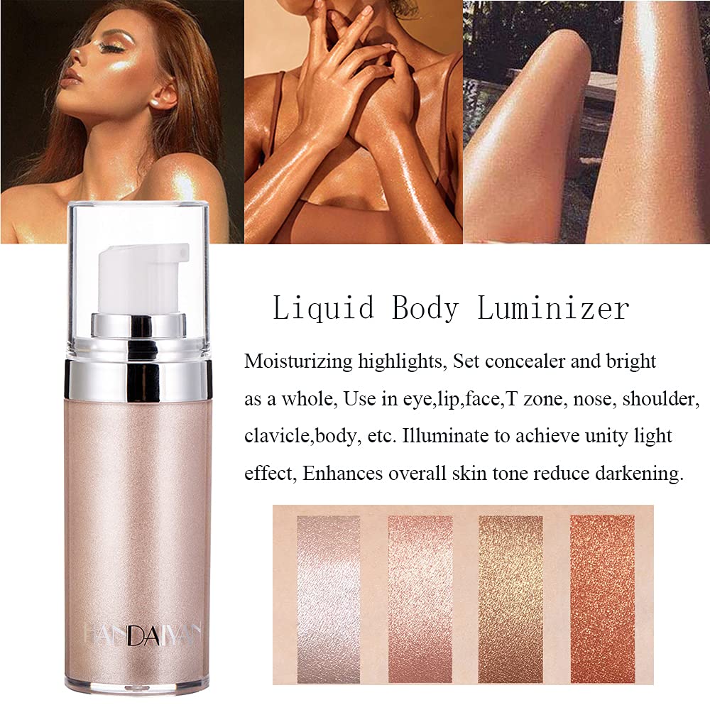 Yeweian Face Body Luminizer, Liquid Highlighter Makeup, Face Body Shimmer Glow Illuminator, Bronzer Smooth Shine Shimmer Liquid Foundation, Waterproof Moisturizing Body Highlighter