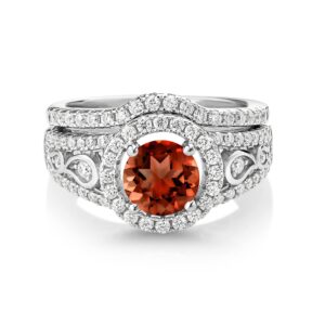 gem stone king 925 sterling silver red garnet and moissanite wedding engagement ring band bridal set for women (1.94 cttw, gemstone birthstone, available in size 5, 6, 7, 8, 9)