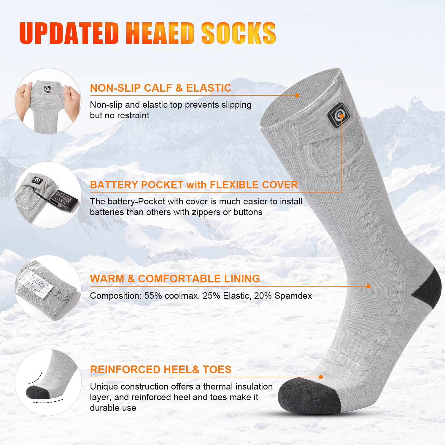 Heated Socks for Men Women, SAVIOR HEAT Electric Rechargeable Battery Thick Long Ski Socks for Winter Cold Weather Hunting Hiking Camping Skating Motorcycle Cycling Fishing