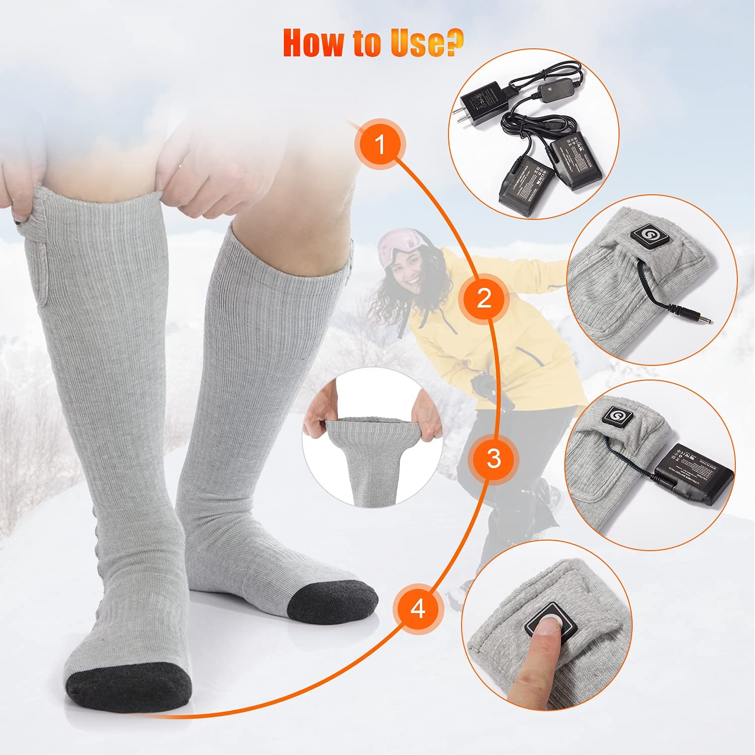 Heated Socks for Men Women, SAVIOR HEAT Electric Rechargeable Battery Thick Long Ski Socks for Winter Cold Weather Hunting Hiking Camping Skating Motorcycle Cycling Fishing