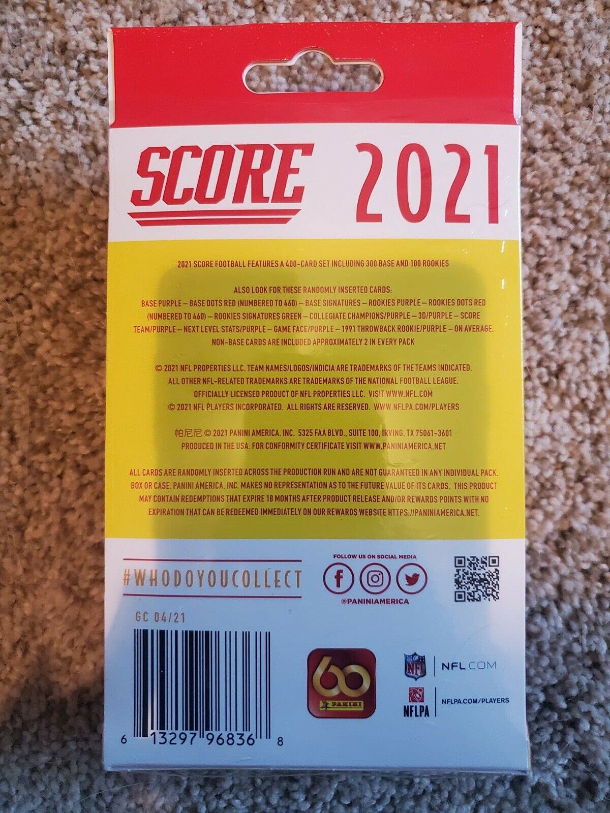 2021 Panini Score NFL Football HANGER box (60 Cards/Box)