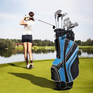 Mayjooy Golf Stand Bag, Portable Carry Golf Bag w/Ergonomic Dual Straps & 6 Way Top Divider, Lightweight Carry Organizer Pocket w/Umbrella Ring, Ideal for Men & Women (Blue)