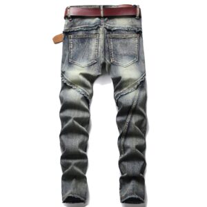 XIMXIMMTIAN Men's Biker Moto Washed Distressed Slim Fit Straight Jeans Denim (34, 2126 Blue)