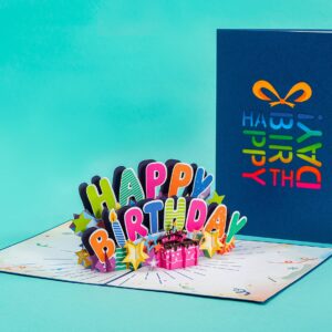 Paper Love 3D Pop Up Birthday Card, Happy Birthday Pop Up Card (Blue), Handmade 3D Popup Bday Greeting Cards, For Him Men Boy Husband Son Kids Adults, 5" x 7"