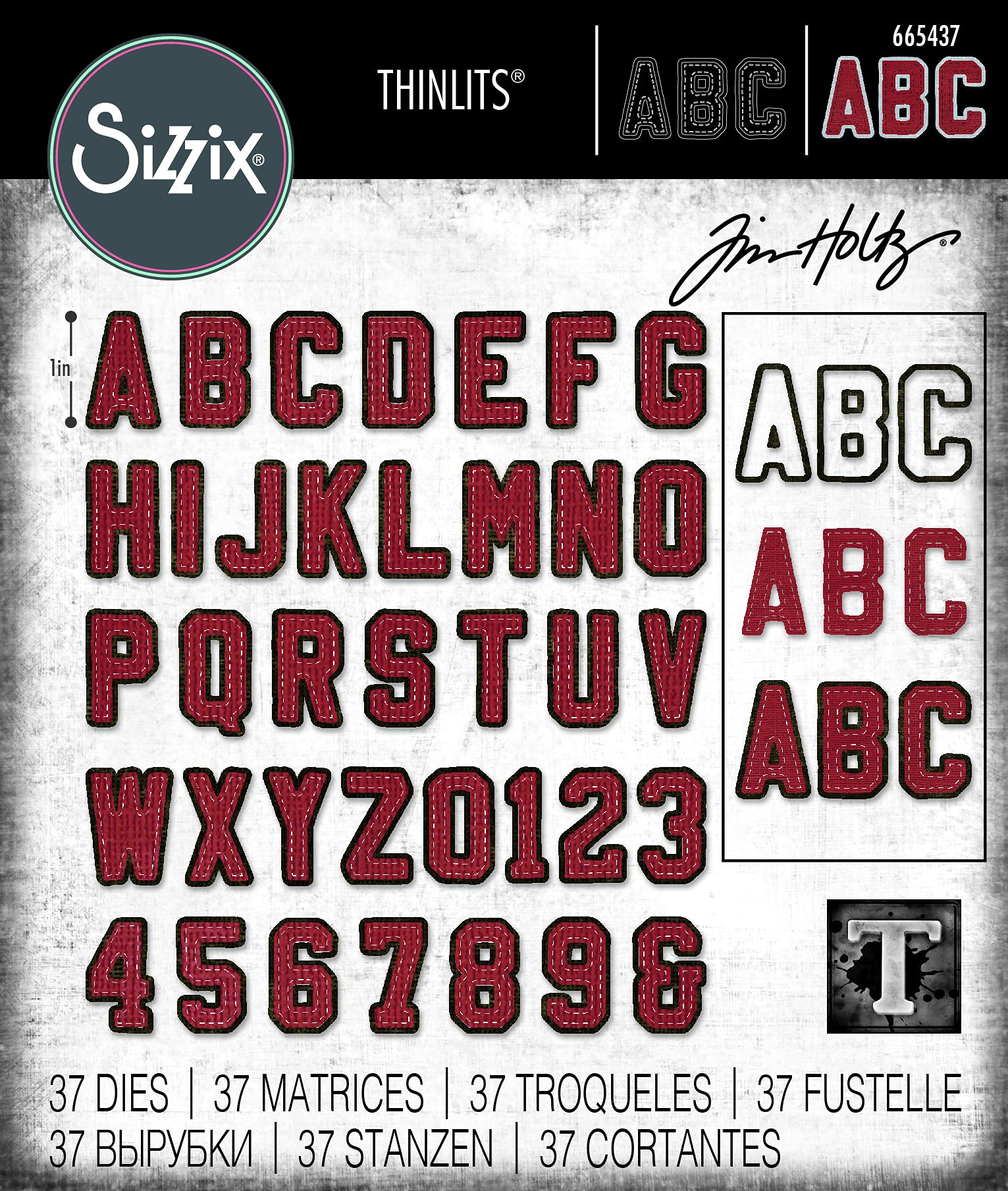 Sizzix Thinlits Die Set 37PK - Alphanumeric Varsity by Tim Holtz, 665437