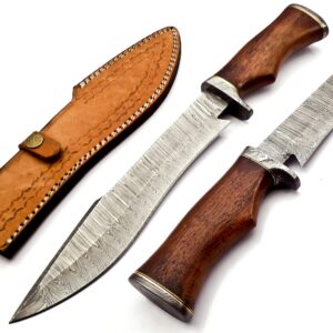 Nooraki - 15" Handmade Damascus Steel Bowie Knife - Fixed Blade Hunting Knife with Strong Rosewood Comfortable Handle For Outdoor, Hunting, Camping, Survival, Bushcraft - Gift for Men and Women