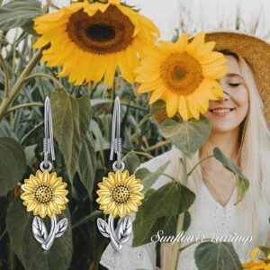 Sunflower Earrings for Women 925 Sterling Silver Sunflower Dangle Earring Sunflower Jewelry Gifts for Women Mother