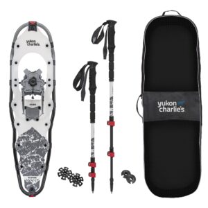 yukon charlie's ridge snowshoe kit, 10-inch x 36-inch, includes snowshoes, trekking poles and storage bag