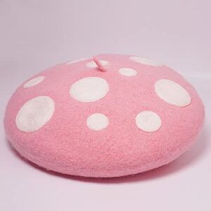 Mushroom Beret Women's Cute Lolita Kawaii Plant Cosplay Cap Vintage Painter Hat Sweet Girl Decor (Pink)