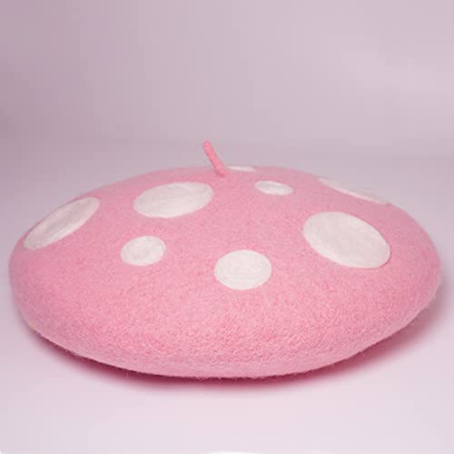 Mushroom Beret Women's Cute Lolita Kawaii Plant Cosplay Cap Vintage Painter Hat Sweet Girl Decor (Pink)