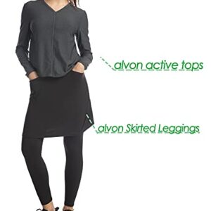 alvon Women Knee Length Skirts with Leggings Modest Skirt with Leggings Golf Skirt with Leggings Athletic Skort with Leggings Black L