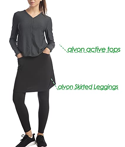 alvon Women Knee Length Skirts with Leggings Modest Skirt with Leggings Golf Skirt with Leggings Athletic Skort with Leggings Black L