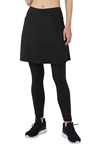 alvon Women Knee Length Skirts with Leggings Modest Skirt with Leggings Golf Skirt with Leggings Athletic Skort with Leggings Black L