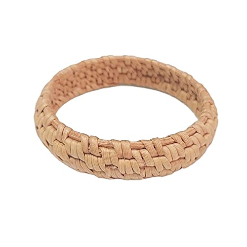 Dainty Rattan Geometric Bracelets Handmade Woven Lightweight Straw Wicker Braid Ethnic Round Statement Chunky Bangle for Women Jewelry-2 PCS