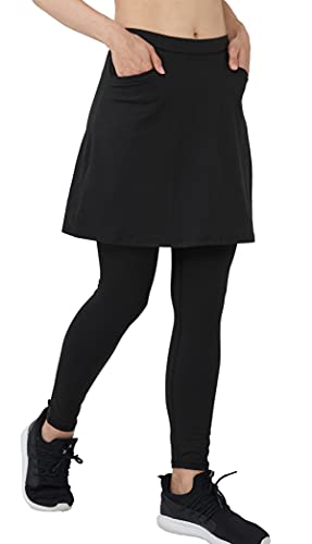 alvon Women Knee Length Skirts with Leggings Modest Skirt with Leggings Golf Skirt with Leggings Athletic Skort with Leggings Black L