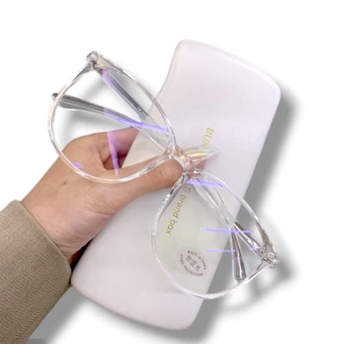 Rewhey Transparent Computer Glasses Frame Women Men Anti Blue Light Round Eyewear Blocking Glasses Optical Spectacle Eyeglass (White)