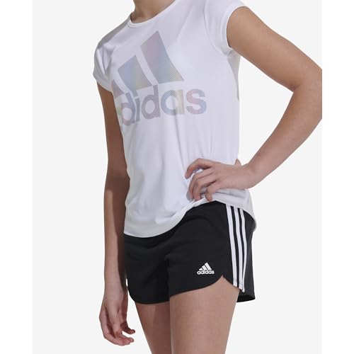 adidas girls 3-stripes Mesh Shorts, Black, Large Plus