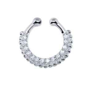 925 Sterling Silver Fake Septum Clicker Hanger Clip On Nose Ring Hoop