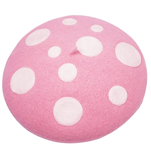 Mushroom Beret Women's Cute Lolita Kawaii Plant Cosplay Cap Vintage Painter Hat Sweet Girl Decor (Pink)