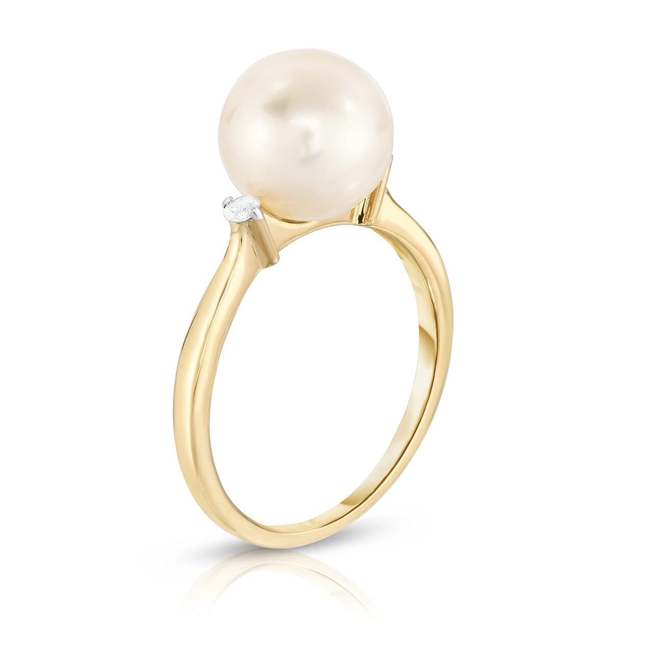 KOKAV 9mm Freshwater Pearl with 1/20 Ct diamonds Elegant Ring in 14K Yellow Gold, Size 7