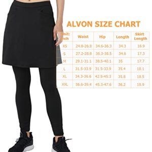 alvon Women Knee Length Skirts with Leggings Modest Skirt with Leggings Golf Skirt with Leggings Athletic Skort with Leggings Black L