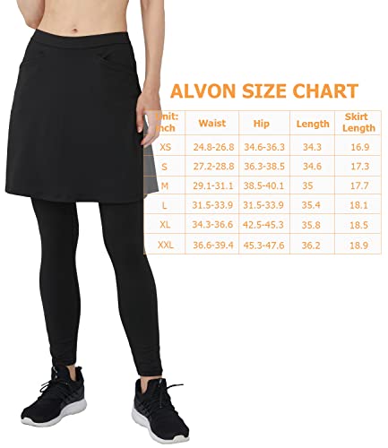 alvon Women Knee Length Skirts with Leggings Modest Skirt with Leggings Golf Skirt with Leggings Athletic Skort with Leggings Black L