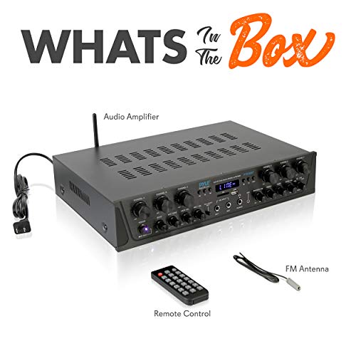 Pyle Wireless Home Audio Amplifier System - Bluetooth Compatible Sound Stereo Receiver Amp - 6 Channel 600Watt Power, Digital LCD, Headphone Jack, 1/4'' Microphone IN USB SD AUX RCA FM Radio PTA66BT.6