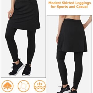 alvon Women Knee Length Skirts with Leggings Modest Skirt with Leggings Golf Skirt with Leggings Athletic Skort with Leggings Black L