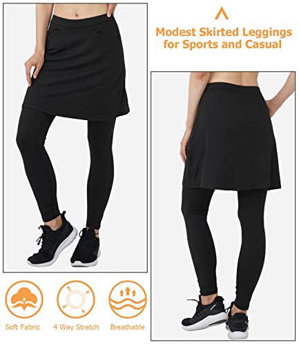 alvon Women Knee Length Skirts with Leggings Modest Skirt with Leggings Golf Skirt with Leggings Athletic Skort with Leggings Black L