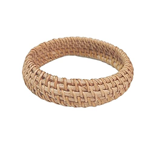 Dainty Rattan Geometric Bracelets Handmade Woven Lightweight Straw Wicker Braid Ethnic Round Statement Chunky Bangle for Women Jewelry-2 PCS