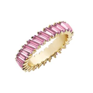 HSQYJ Rainbow Baguette Band Ring Eternity Band Cubic Zirconia Ring Gold Plated Fashion Luxury Jewelry Crystal Cocktail Rings for Women Gift