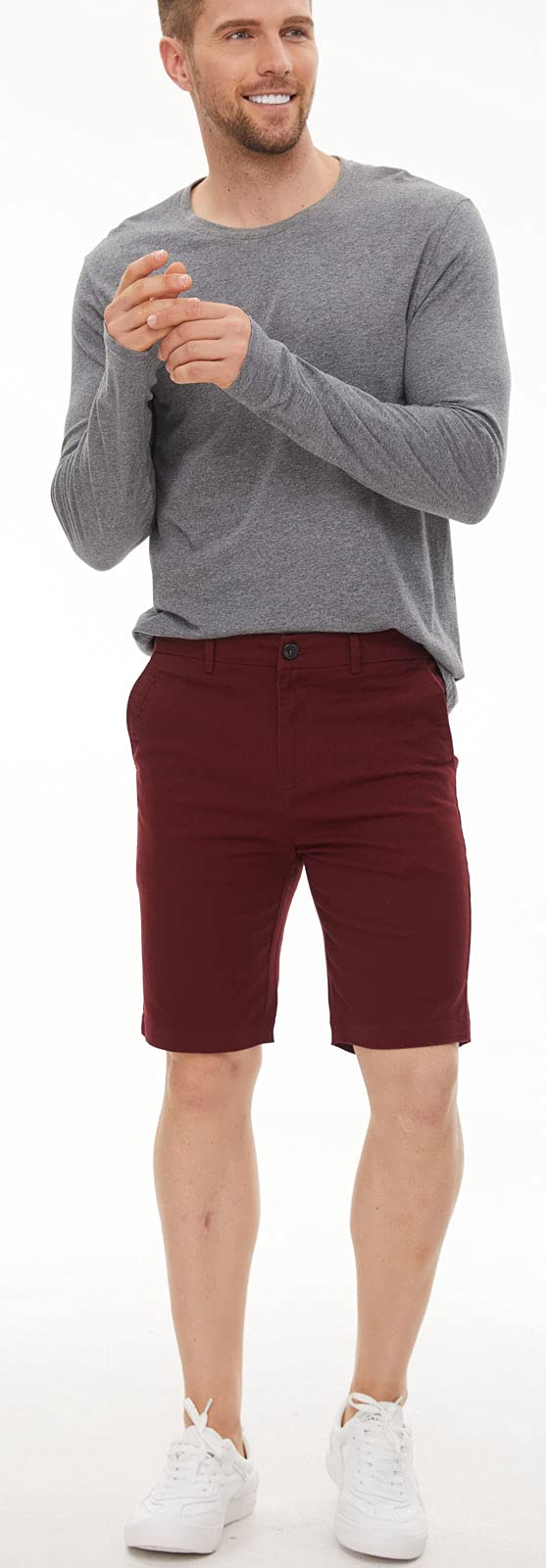 Plaid&Plain Men's Burgundy Shorts Slim Fit Chino Shorts 9 inch Inseam Burgundy 30