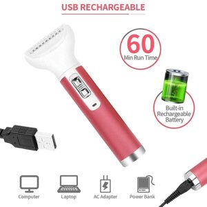 SIMOULI Electric Razor for Women,5 in 1 Womens Shaver Electric Bikini Trimmer Pubic Hair Removal Wet & Dry Painless Shaver for Legs Underarms Eyebrow Face Nose and Bikini Line Razor (Red)