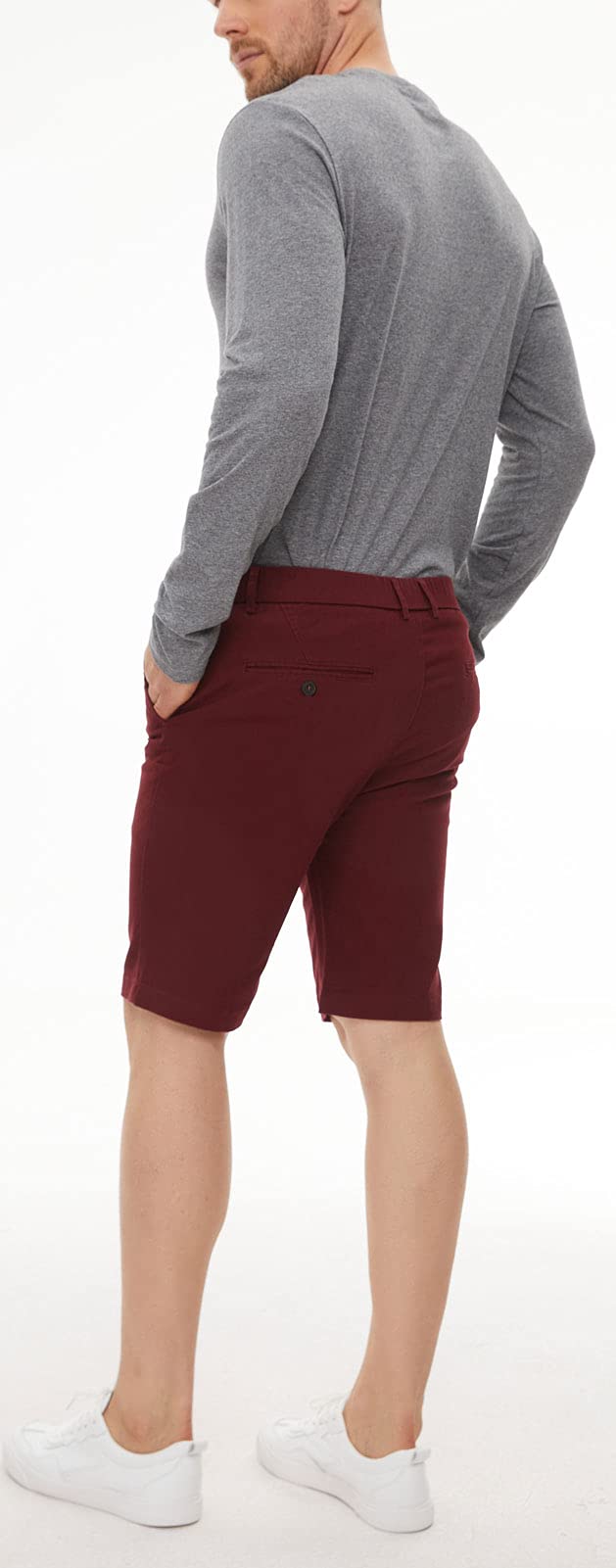 Plaid&Plain Men's Burgundy Shorts Slim Fit Chino Shorts 9 inch Inseam Burgundy 30