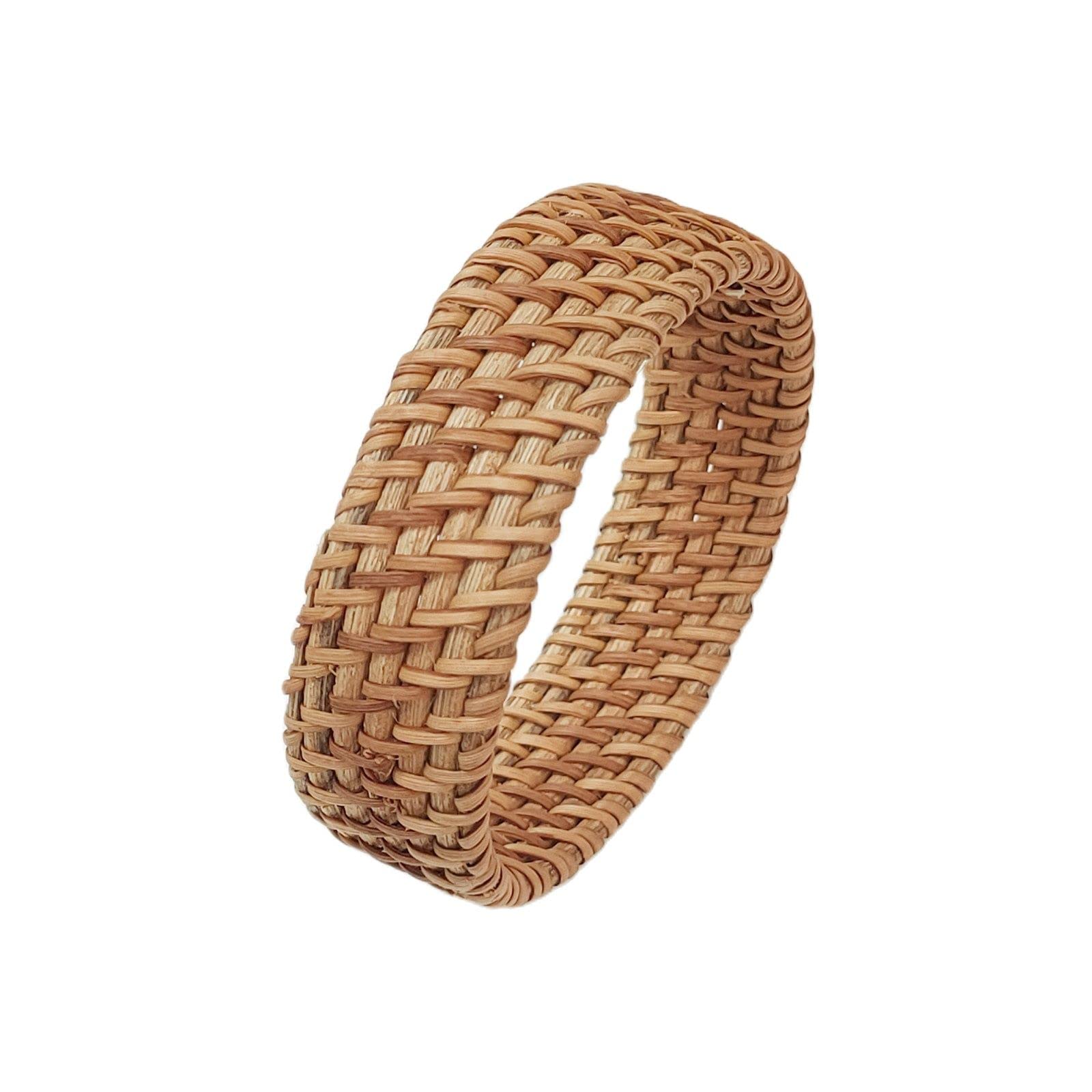 Dainty Rattan Geometric Bracelets Handmade Woven Lightweight Straw Wicker Braid Ethnic Round Statement Chunky Bangle for Women Jewelry-2 PCS