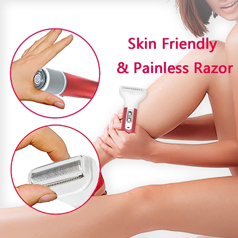 SIMOULI Electric Razor for Women,5 in 1 Womens Shaver Electric Bikini Trimmer Pubic Hair Removal Wet & Dry Painless Shaver for Legs Underarms Eyebrow Face Nose and Bikini Line Razor (Red)