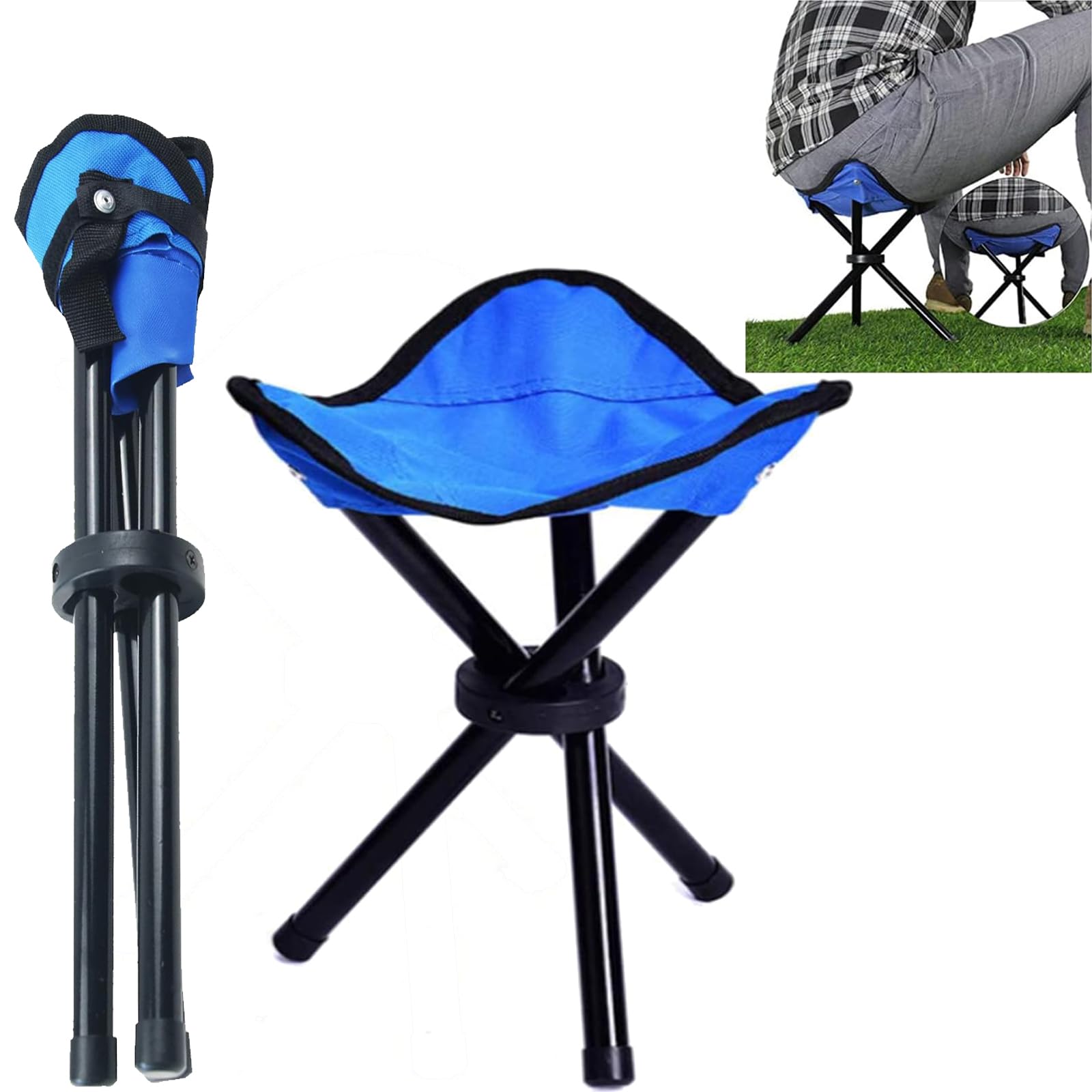 Cenbee Folding Camping Stool Portable 11.02 inchs High Fishing Chair Seat for Camping Fishing Hiking Gardening and Beach Maximum Weight Capacity 300 lbs (Blue)