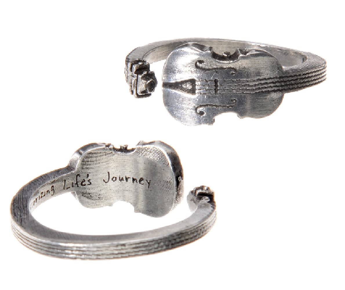 Whitney Howard Designs Violin Ring for Men or Women - Minimalist Comfort Fit Open Adjustable Pewter Ring - Musician Guitar Play Gift