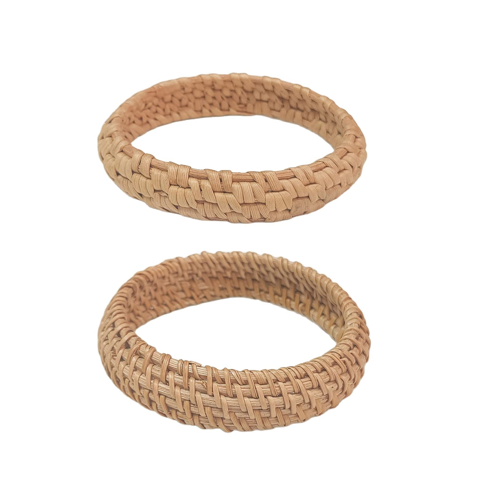 Dainty Rattan Geometric Bracelets Handmade Woven Lightweight Straw Wicker Braid Ethnic Round Statement Chunky Bangle for Women Jewelry-2 PCS