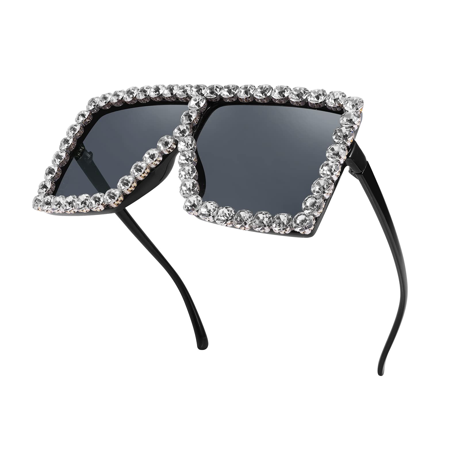 FEISEDY Oversized Sparkling Crystal Sunglasses Disco Diamond Flat Top Fashion Square Large Shades B2782