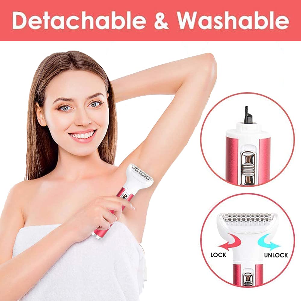 SIMOULI Electric Razor for Women,5 in 1 Womens Shaver Electric Bikini Trimmer Pubic Hair Removal Wet & Dry Painless Shaver for Legs Underarms Eyebrow Face Nose and Bikini Line Razor (Red)