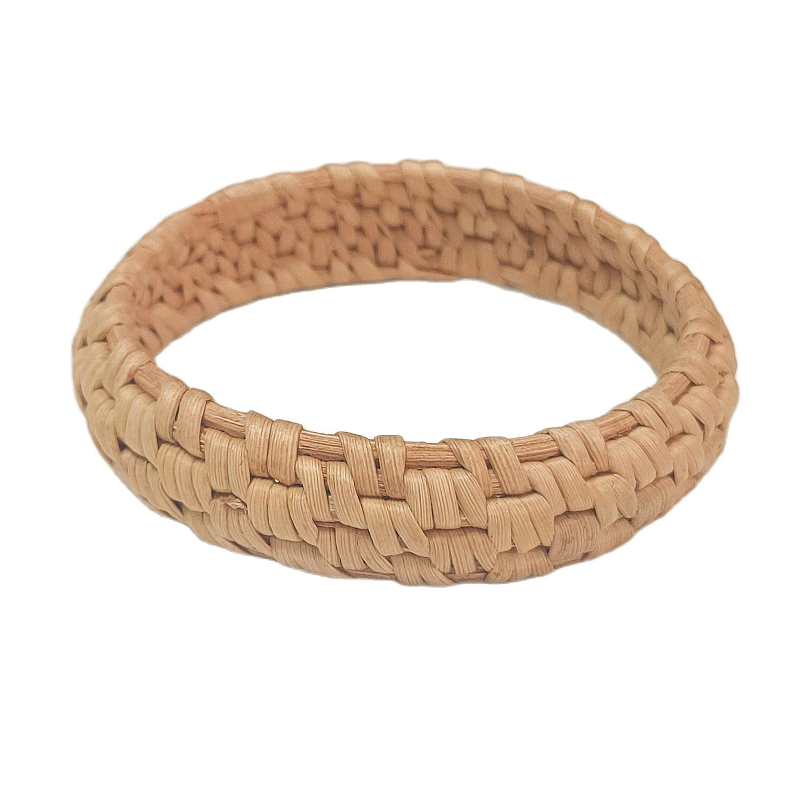 Dainty Rattan Geometric Bracelets Handmade Woven Lightweight Straw Wicker Braid Ethnic Round Statement Chunky Bangle for Women Jewelry-2 PCS